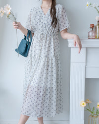 [intent label/intent製 ] Marguerite Chiffon Dress 瑪格麗特花束雪花連身裙/ DSA8005