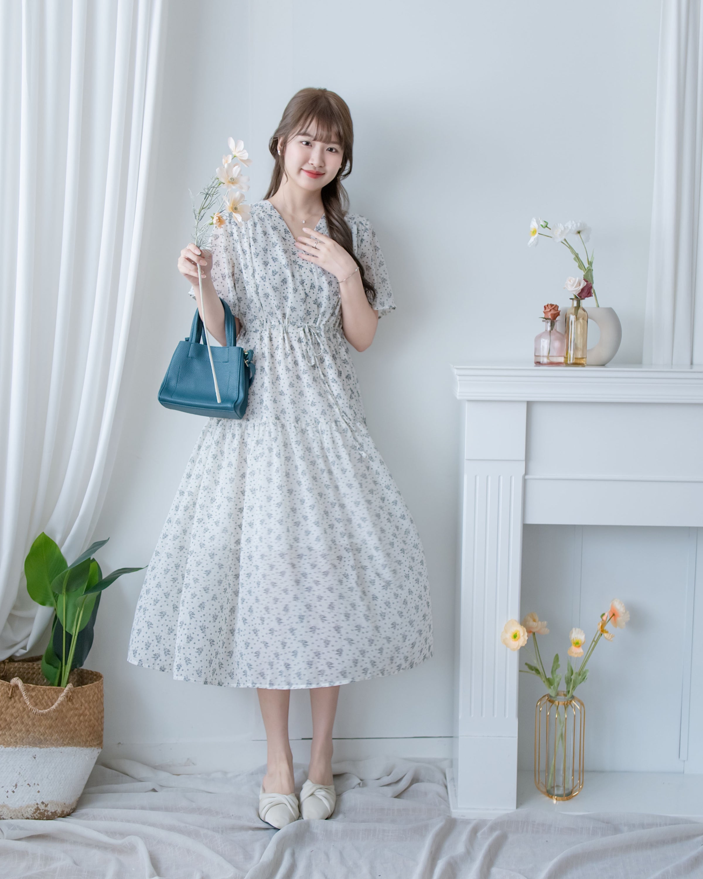 [intent label/intent製 ] Marguerite Chiffon Dress 瑪格麗特花束雪花連身裙/ DSA8005
