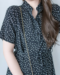 Snow Dot Dress 黑色雪花點點小V領層次修腰連身裙/ DS1135
