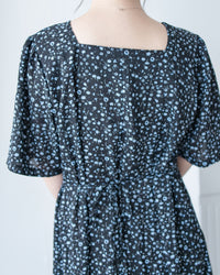 Floral Fishtail Dress 法式方領立體腰褶魚尾印花口袋連身裙/ DS1131 (pre-order)