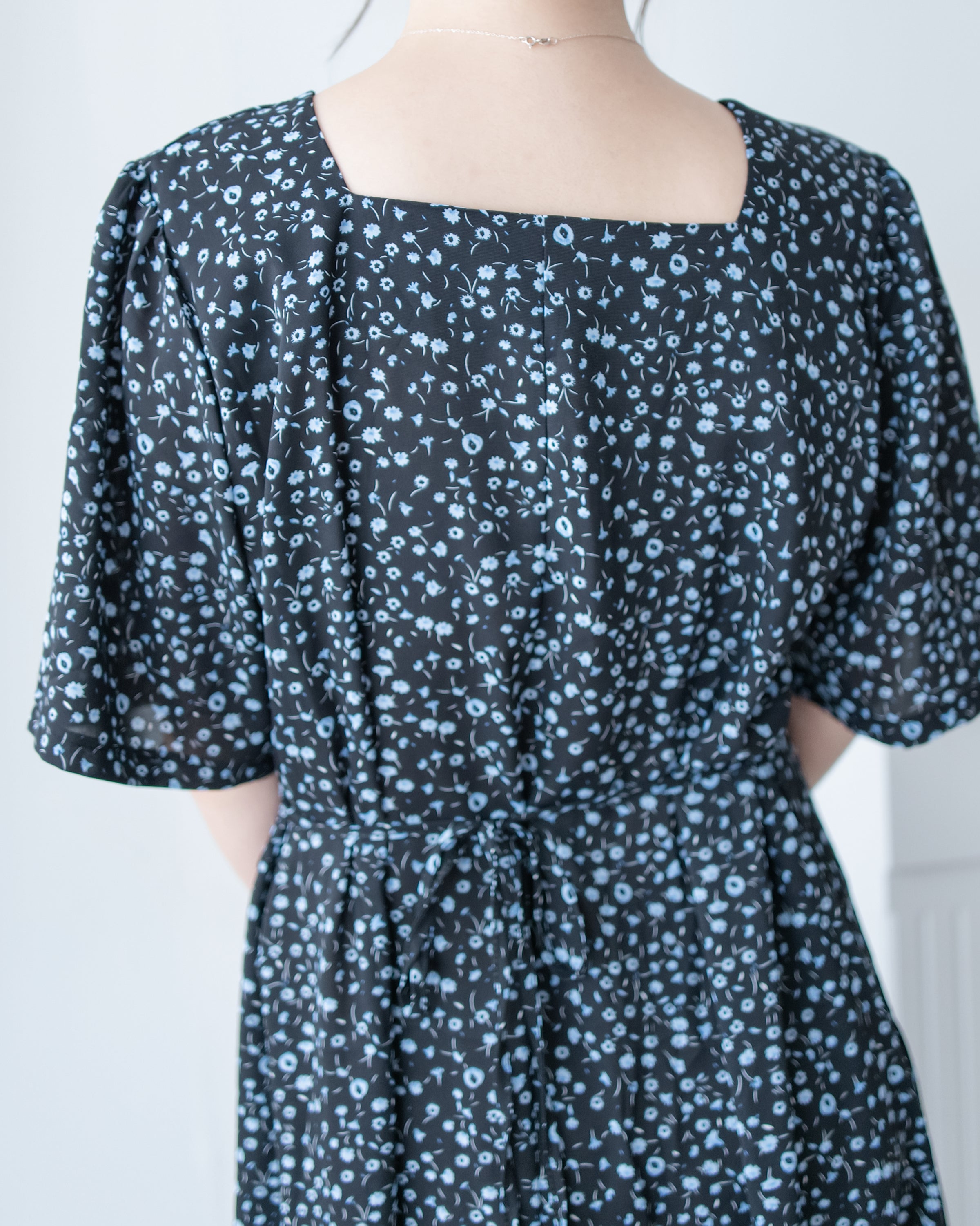 Floral Fishtail Dress 法式方領立體腰褶魚尾印花口袋連身裙/ DS1131 (pre-order)