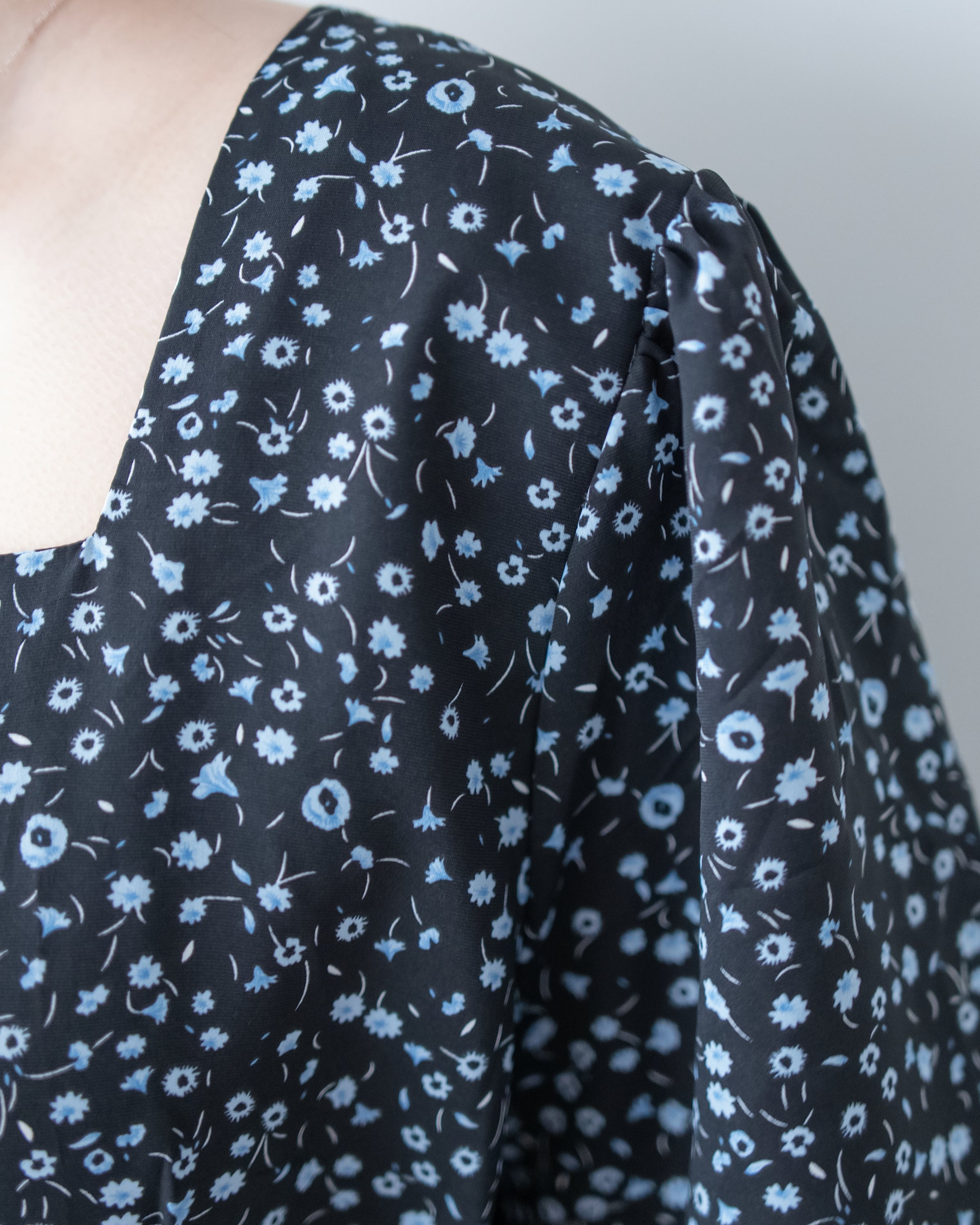Floral Fishtail Dress 法式方領立體腰褶魚尾印花口袋連身裙/ DS1131 (pre-order)