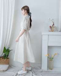 Stitch Linen Dress 明線車邊輕復古腰帶修腰連身裙/ DS1125