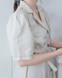 Stitch Linen Dress 明線車邊輕復古腰帶修腰連身裙/ DS1125