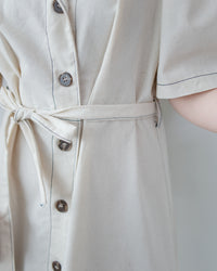 Stitch Linen Dress 明線車邊輕復古腰帶修腰連身裙/ DS1125