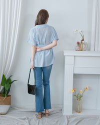Blue Stripe Shirt 拼織條紋車褶腰帶襯衫上衣/ BU9143 (pre-order)