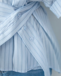 Blue Stripe Shirt 拼織條紋車褶腰帶襯衫上衣/ BU9143 (pre-order)