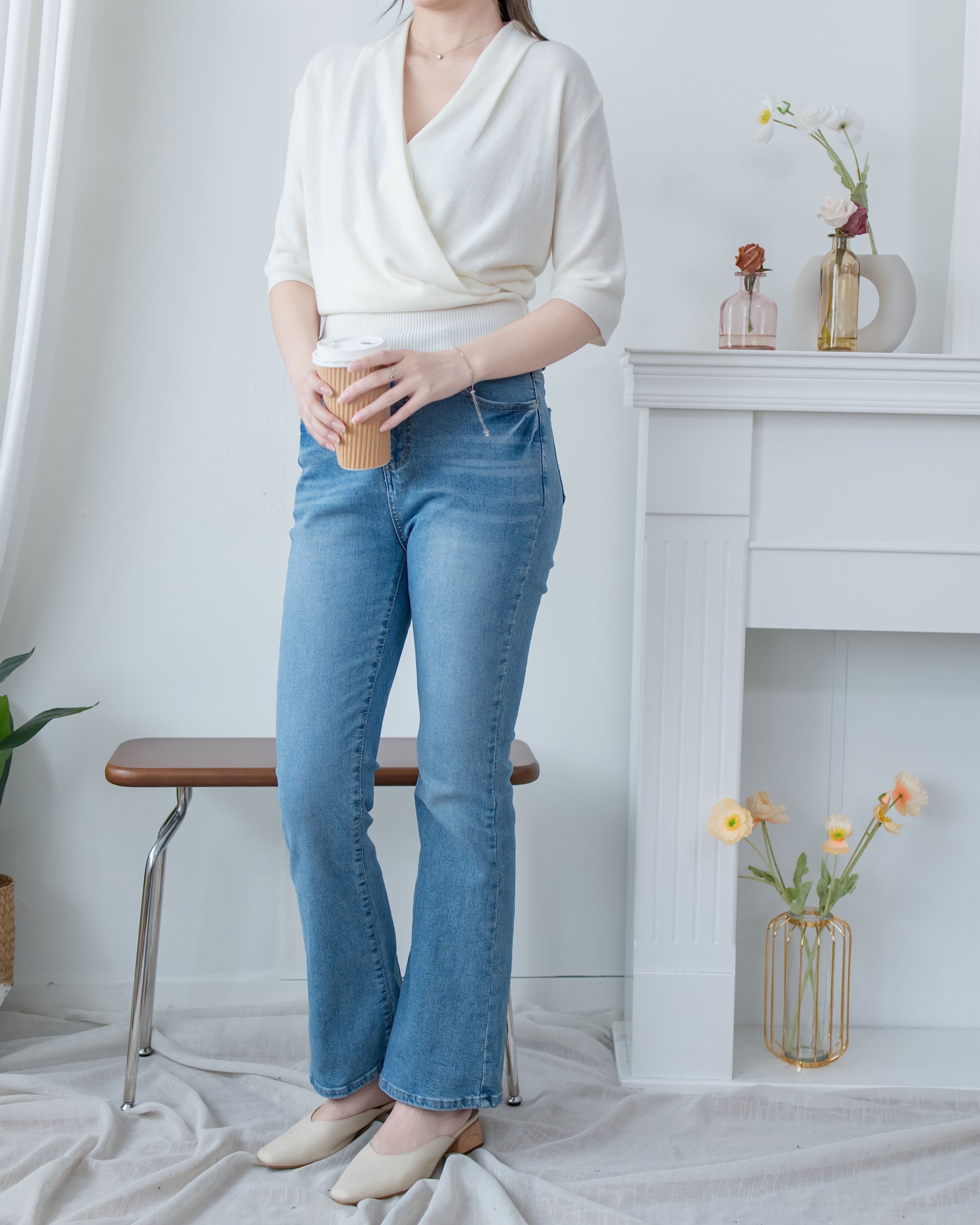 Wrap Knit Top 溫柔交疊領隨性織紋針織上衣/ TP9226 (pre-order mintblue)