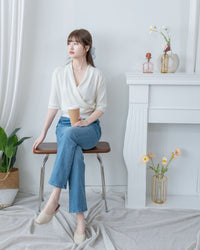 Wrap Knit Top 溫柔交疊領隨性織紋針織上衣/ TP9226 (pre-order mintblue)