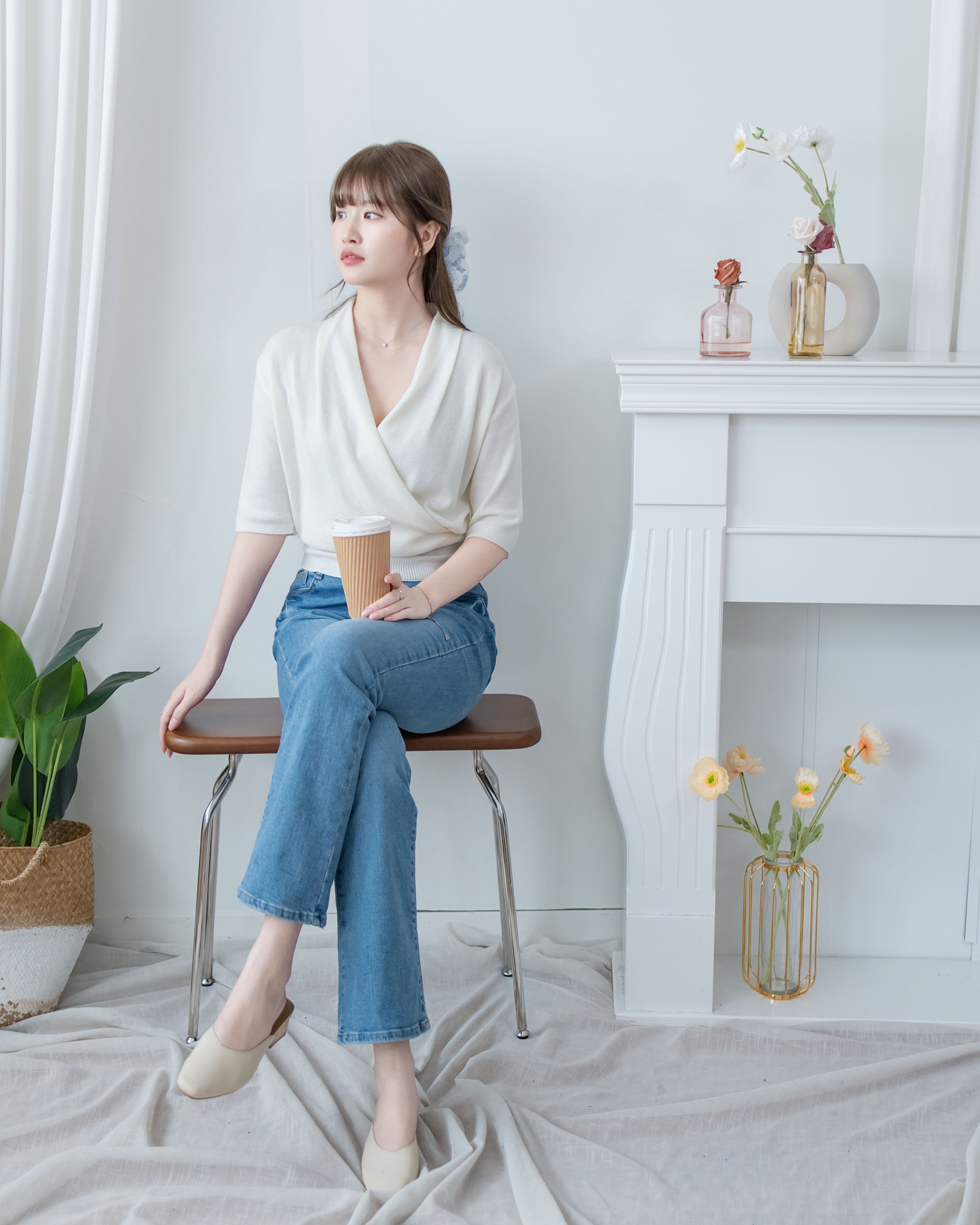 Wrap Knit Top 溫柔交疊領隨性織紋針織上衣/ TP9226 (pre-order mintblue)