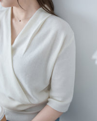 Wrap Knit Top 溫柔交疊領隨性織紋針織上衣/ TP9226 (pre-order mintblue)
