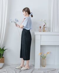 Pleated Shimmer Skirt 微光澤防皺顯瘦直條紋口袋長裙/ SK8943 (pre-order black)