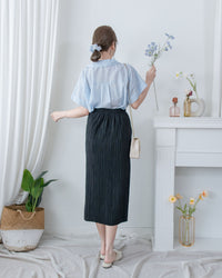 Blue Stripe Shirt 拼織條紋車褶腰帶襯衫上衣/ BU9143 (pre-order)