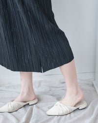 Pleated Shimmer Skirt 微光澤防皺顯瘦直條紋口袋長裙/ SK8943 (pre-order black)