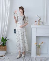 Chiffon Ribbon Dress 荷葉袖雪紡花束絲帶腰帶連身裙/ DS1133 (pre-order ivory/navy)