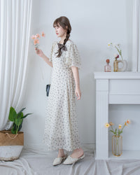 Chiffon Ribbon Dress 荷葉袖雪紡花束絲帶腰帶連身裙/ DS1133 (pre-order ivory/navy)