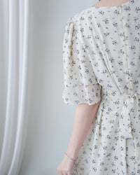 Chiffon Ribbon Dress 荷葉袖雪紡花束絲帶腰帶連身裙/ DS1133 (pre-order ivory/navy)