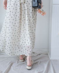 Chiffon Ribbon Dress 荷葉袖雪紡花束絲帶腰帶連身裙/ DS1133 (pre-order ivory/navy)