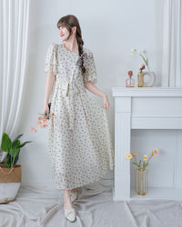 Chiffon Ribbon Dress 荷葉袖雪紡花束絲帶腰帶連身裙/ DS1133 (pre-order ivory/navy)