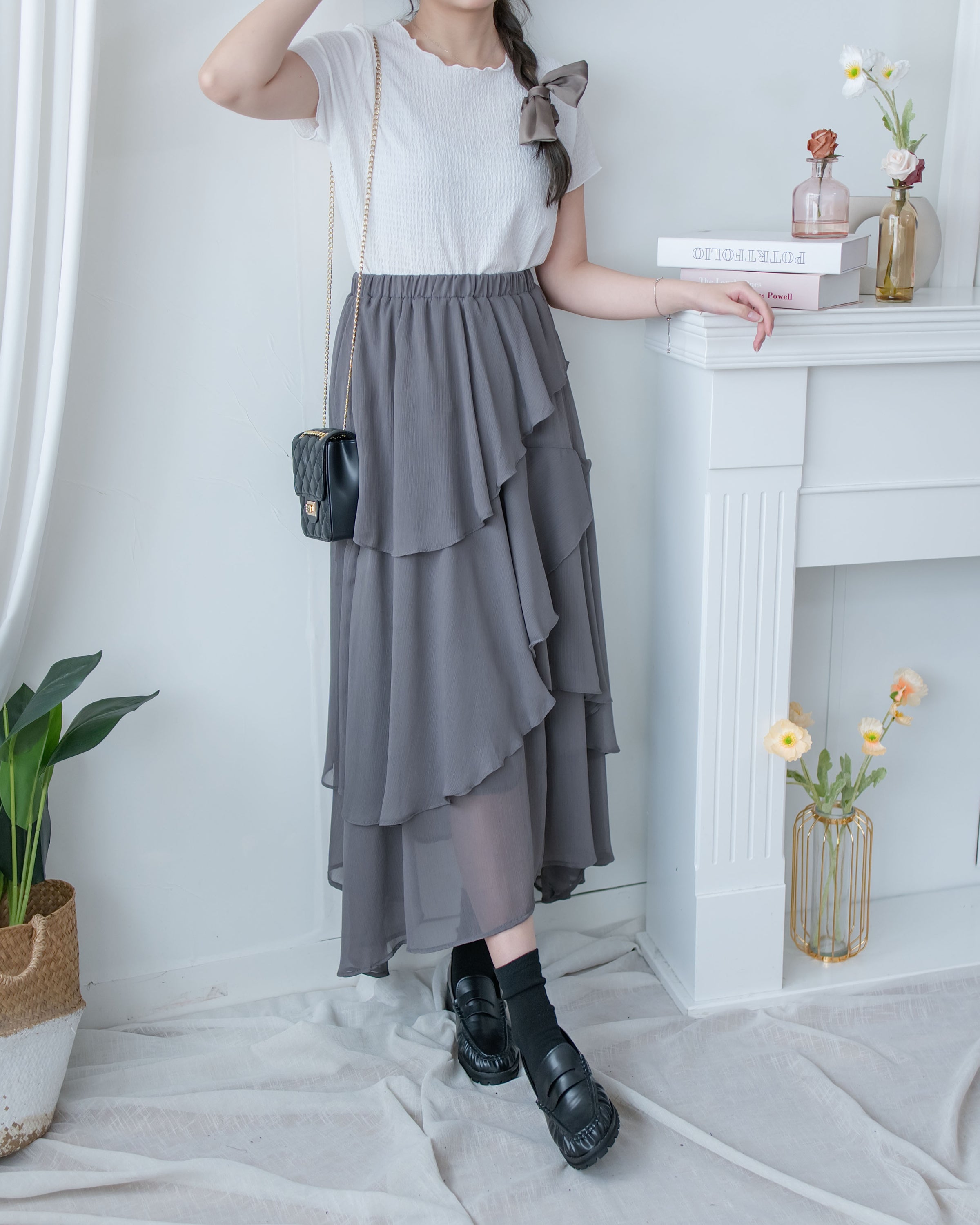 Chiffon Layer Skirt 飄逸雪紡多層次橡筋腰長裙/ SK8940 (pre-order)