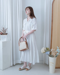 Louisa Dress 翻褶袖子修腰裙擺車褶連身裙/ DS1132