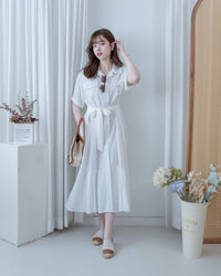 Louisa Dress 翻褶袖子修腰裙擺車褶連身裙/ DS1132
