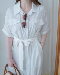 Louisa Dress 翻褶袖子修腰裙擺車褶連身裙/ DS1132