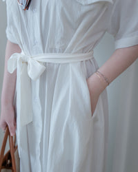 Louisa Dress 翻褶袖子修腰裙擺車褶連身裙/ DS1132