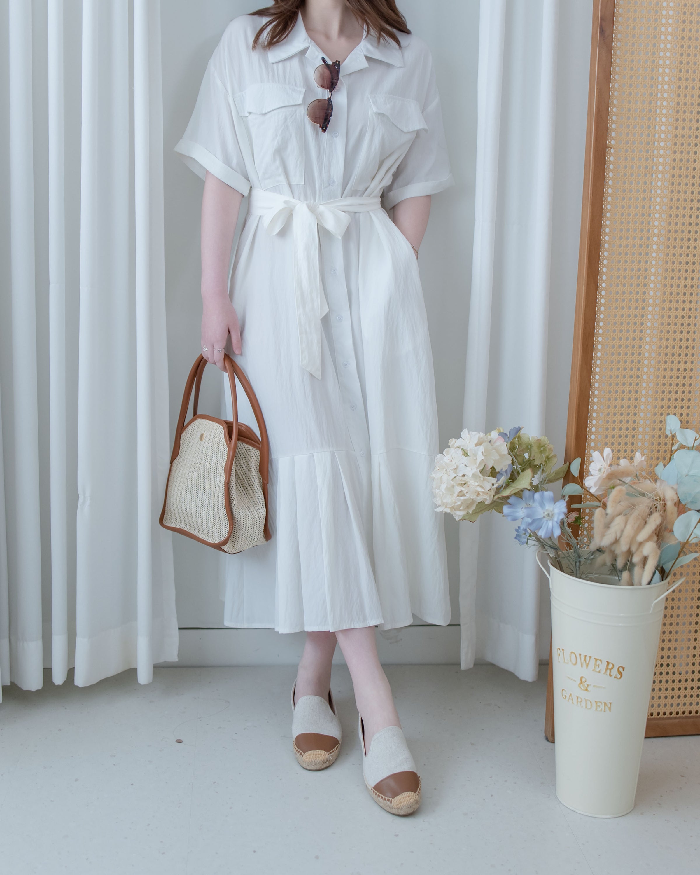 Louisa Dress 翻褶袖子修腰裙擺車褶連身裙/ DS1132