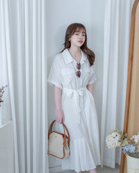 Louisa Dress 翻褶袖子修腰裙擺車褶連身裙/ DS1132