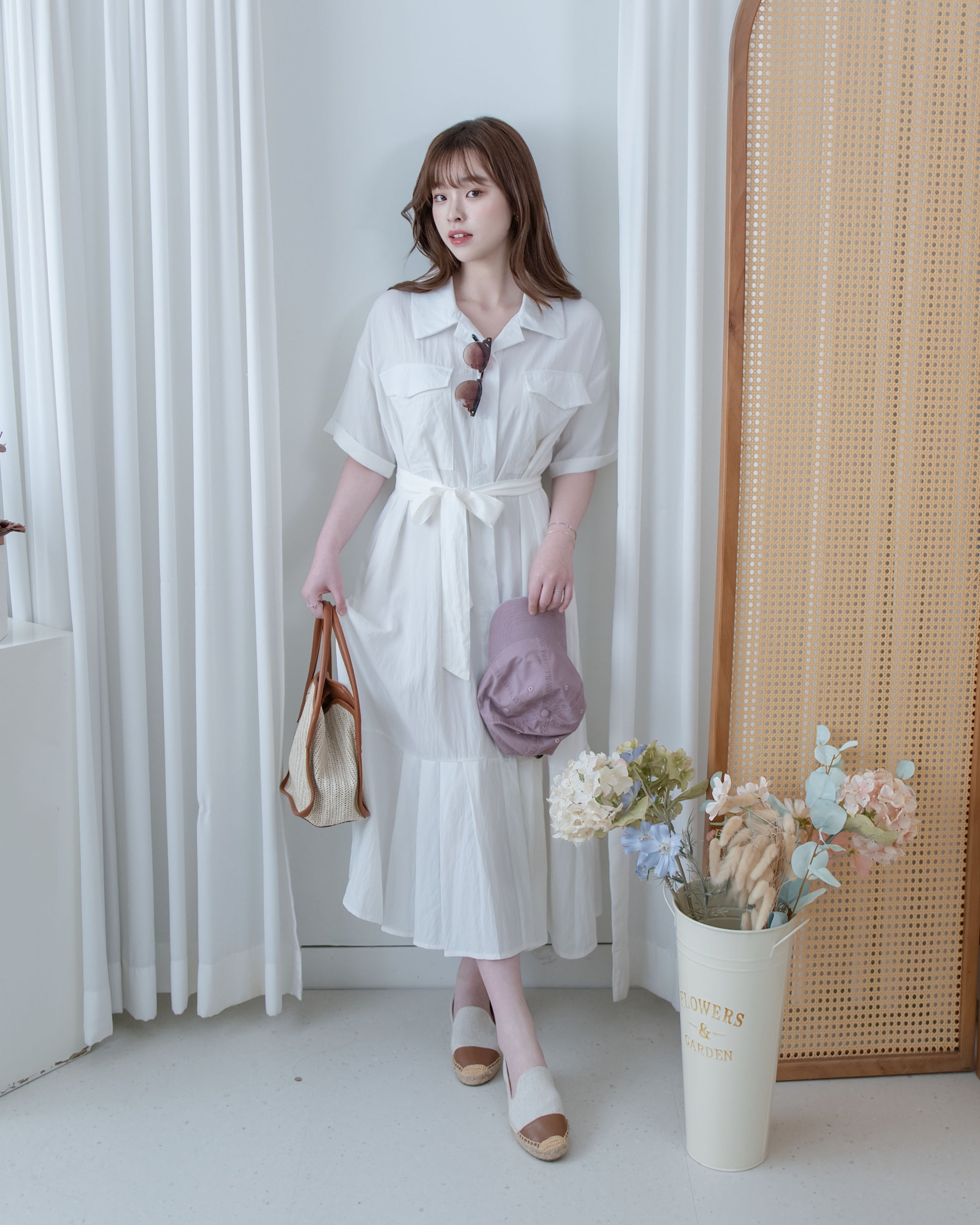 Louisa Dress 翻褶袖子修腰裙擺車褶連身裙/ DS1132