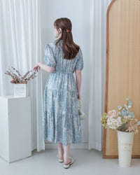 Shadow Floral Dress 湖水花影花邊領口修腰連身裙/ DS1117