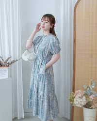 Shadow Floral Dress 湖水花影花邊領口修腰連身裙/ DS1117