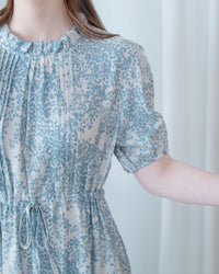 Shadow Floral Dress 湖水花影花邊領口修腰連身裙/ DS1117