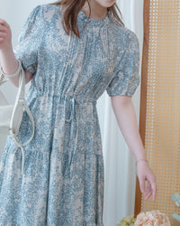 Shadow Floral Dress 湖水花影花邊領口修腰連身裙/ DS1117