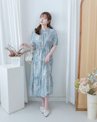 Shadow Floral Dress 湖水花影花邊領口修腰連身裙/ DS1117