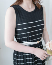 Pleated Striped Dress 條紋百褶細緻針織背心長裙/ DS1130