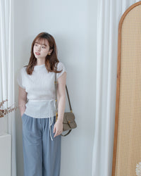 Pleated Blouse 微光澤壓褶船領上衣/ TP9230