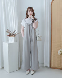 Ribbon Jumpsuit 蝴蝶調節細帶鬆弛感闊腳吊帶褲/ DS1136 (Pre-order LightKhaki)