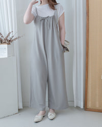 Ribbon Jumpsuit 蝴蝶調節細帶鬆弛感闊腳吊帶褲/ DS1136 (Pre-order LightKhaki)