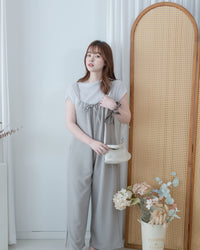 Ribbon Jumpsuit 蝴蝶調節細帶鬆弛感闊腳吊帶褲/ DS1136 (Pre-order LightKhaki)