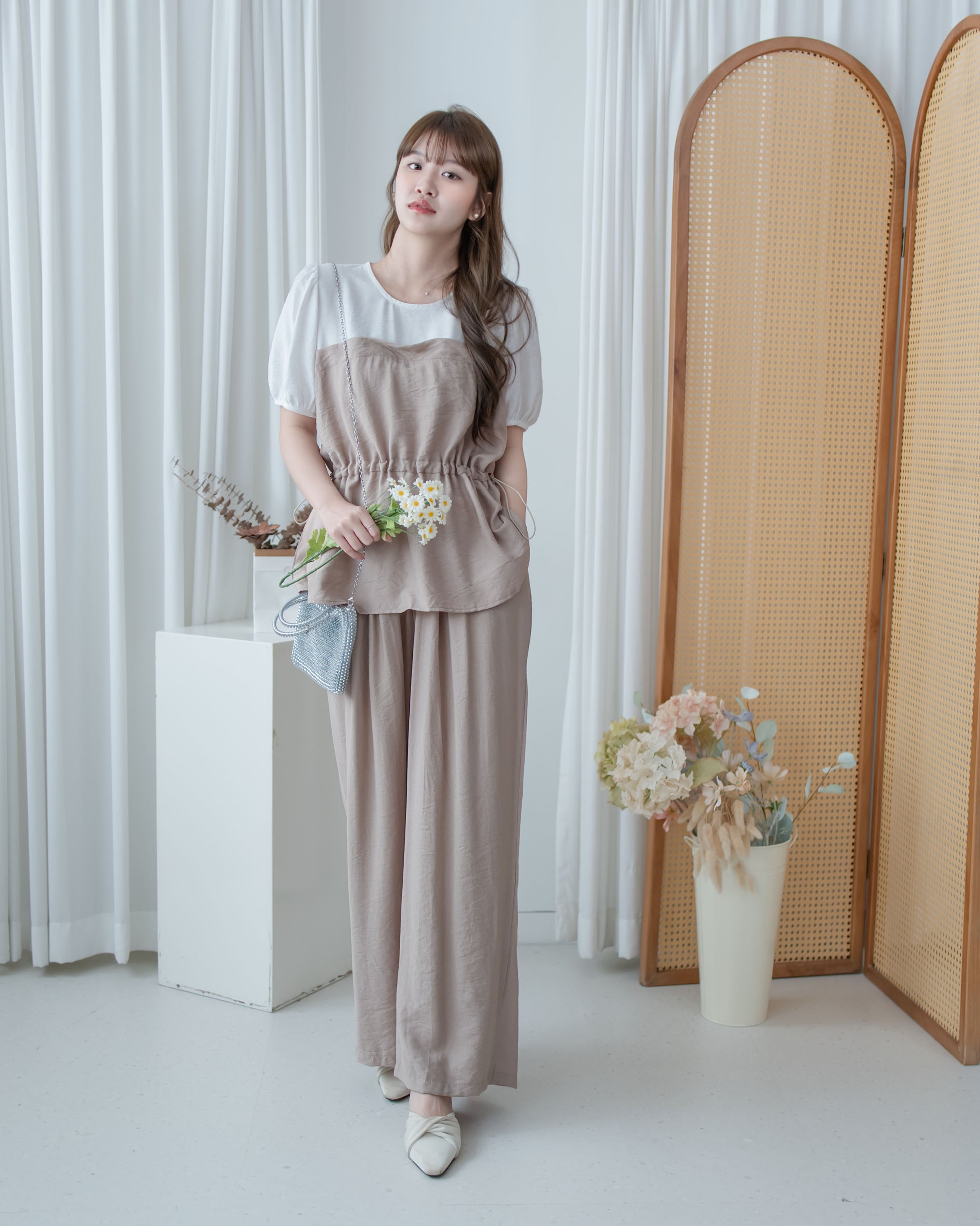 Alice Set Pants 拼色假兩件舒適精緻套裝/ SE8113