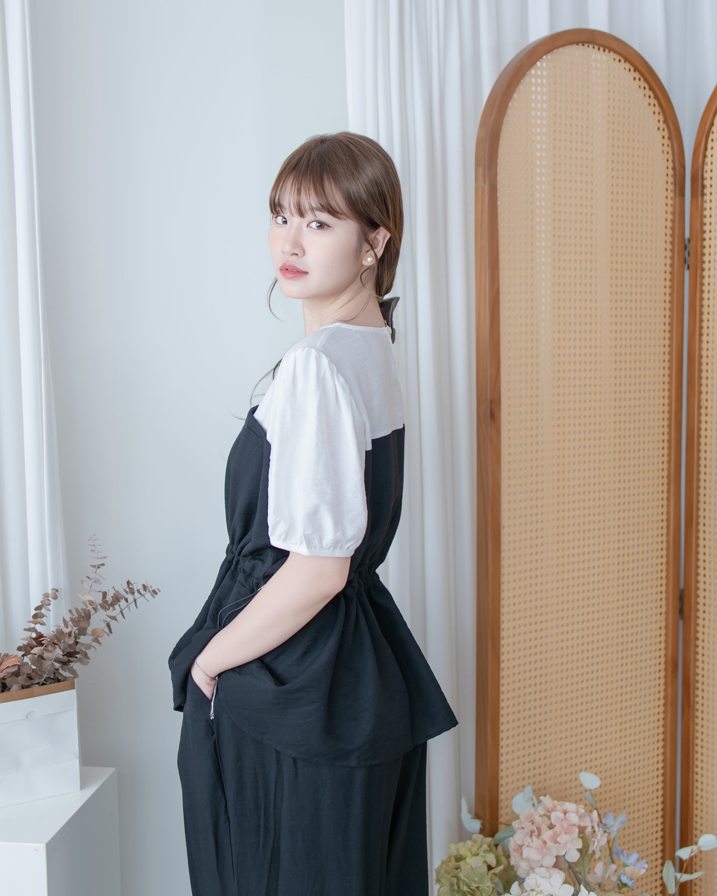 Alice Set Pants 拼色假兩件舒適精緻套裝/ SE8113