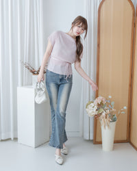 Pleated Blouse 微光澤壓褶船領上衣/ TP9230