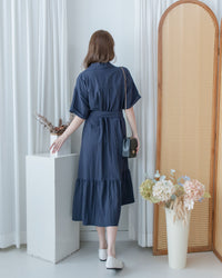 Louisa Dress 翻褶袖子修腰裙擺車褶連身裙/ DS1132