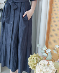 Louisa Dress 翻褶袖子修腰裙擺車褶連身裙/ DS1132