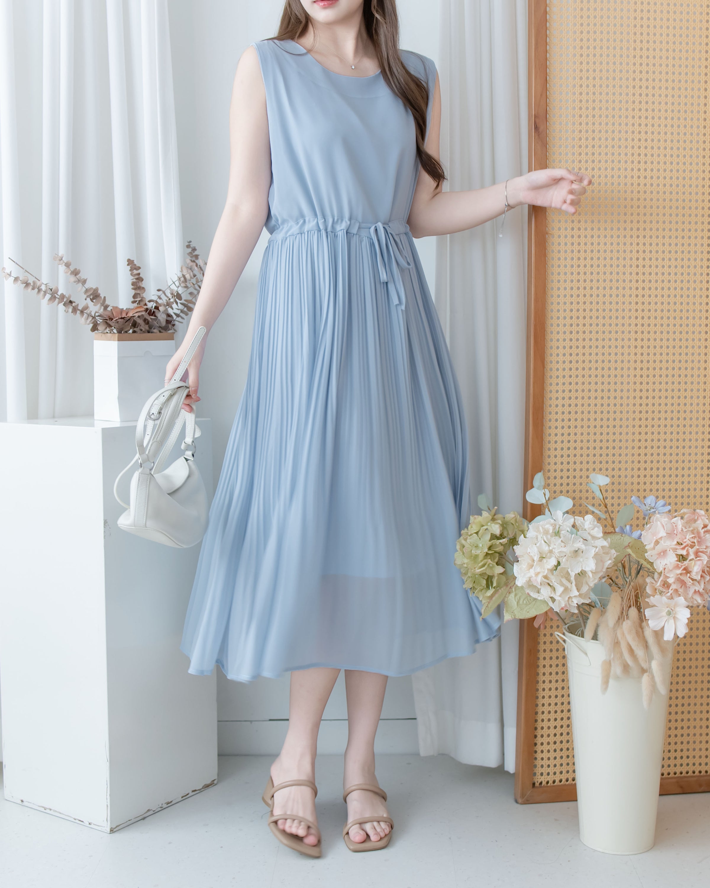 Chiffon Vest Dress 雪紡無袖修腰飄逸連身裙/ DS1134