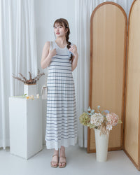 Pleated Striped Dress 條紋百褶細緻針織背心長裙/ DS1130