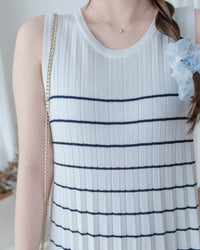 Pleated Striped Dress 條紋百褶細緻針織背心長裙/ DS1130