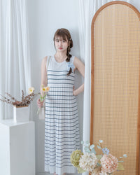 Pleated Striped Dress 條紋百褶細緻針織背心長裙/ DS1130